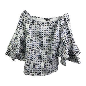 Alberto Makali Women's Sz XS Butterfly Bell Sleeve Top White Blue Boat Neck
